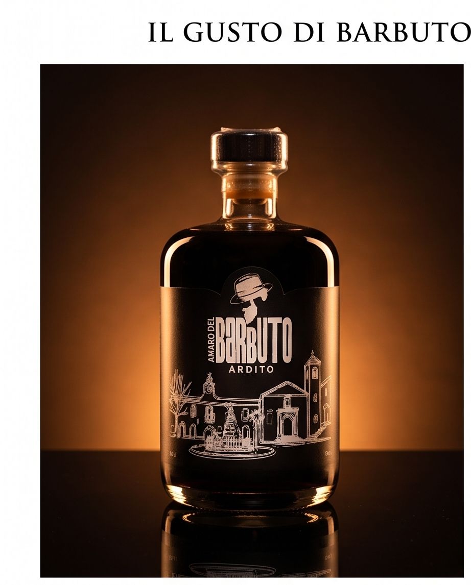 La bottiglia di Amaro del Barbuto Ardito nella luce ambrata