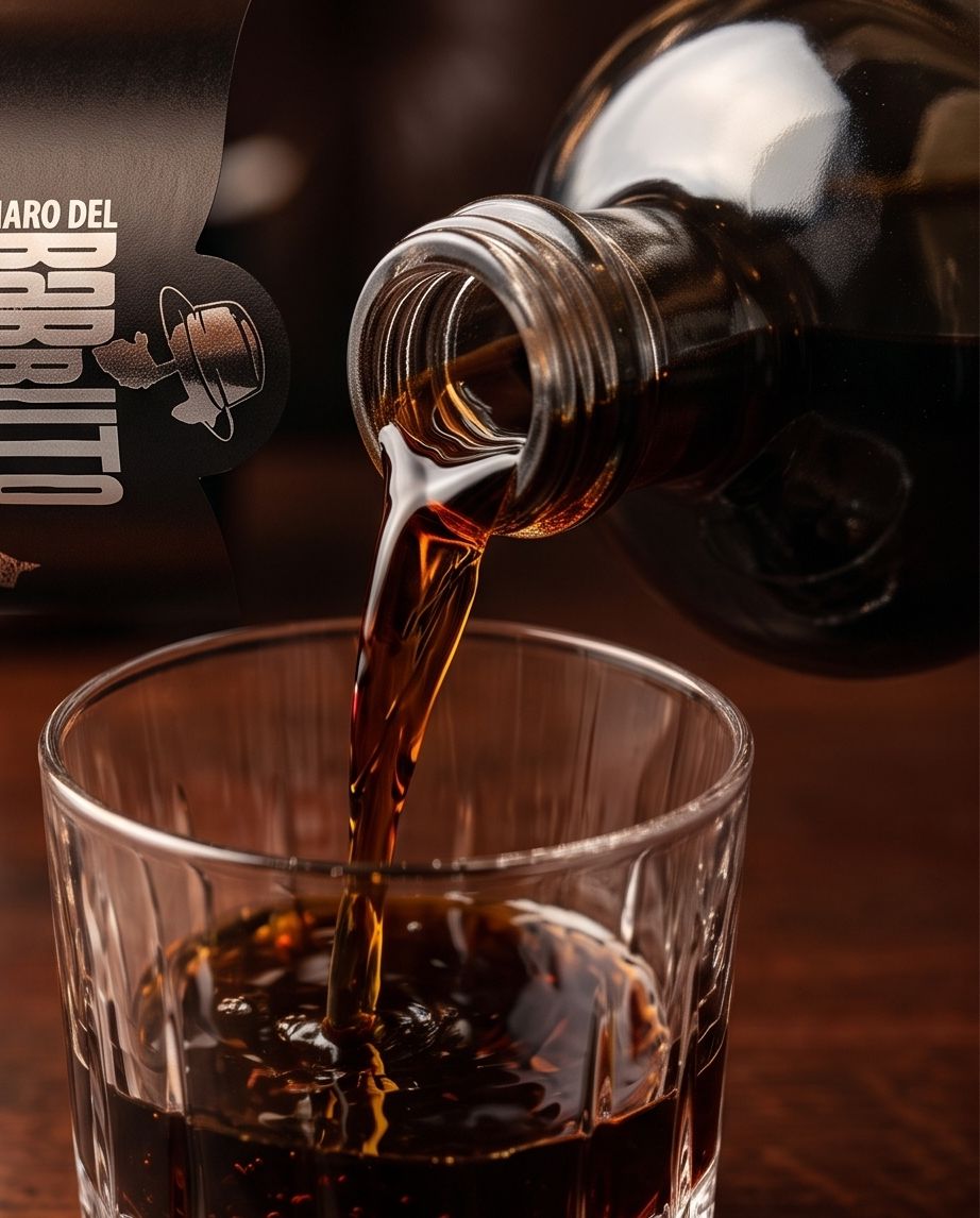 L'amaro scende denso nel bicchiere